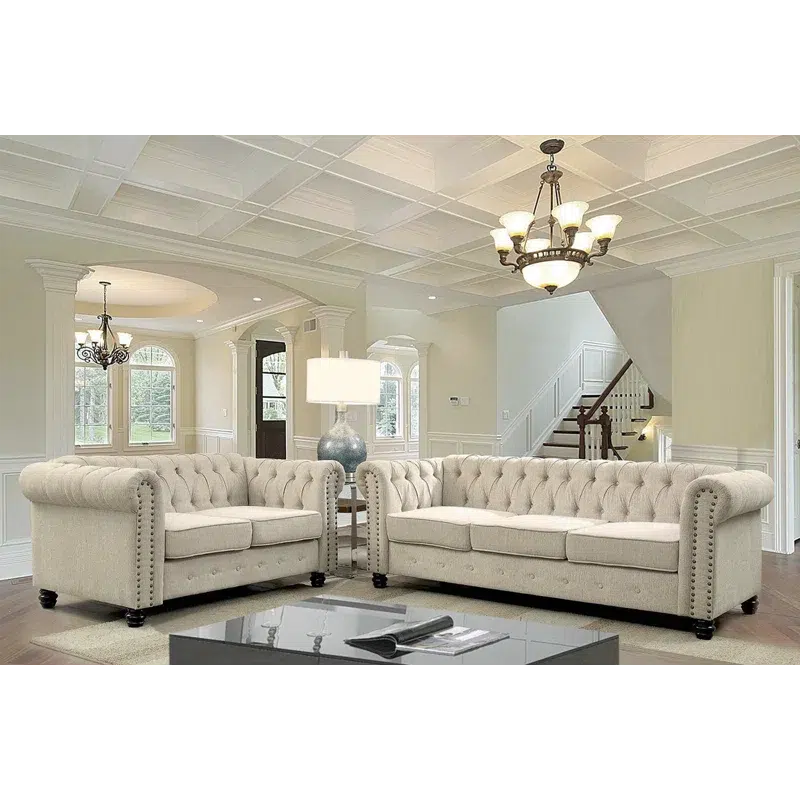 luxury tufted living room sofa set
