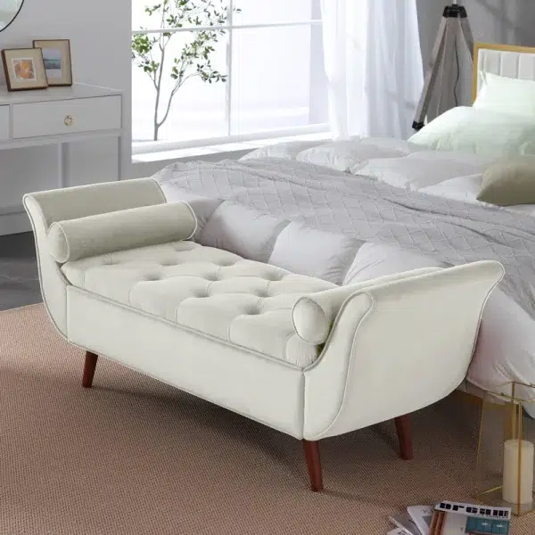 velvet upholstered storage bedroom settee